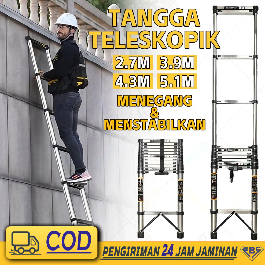 Tangga Teleskopik Portabel Tangga Lipat 3.2Meter Multifungsi Telescopic Ladder Tangga Lurus