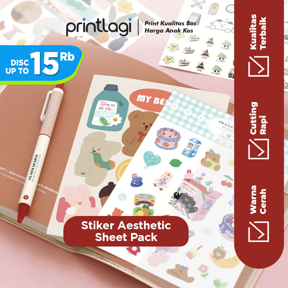

Cetak Sticker Aesthetic / Sticker Sheet Pack / Stiker Custom Laptop HP / Kiss Cut Ukuran A6