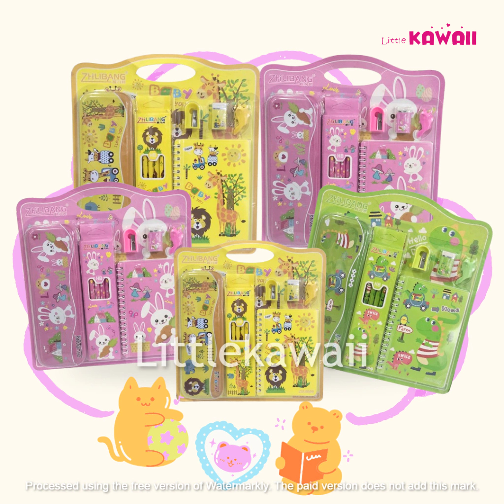 

LK/ Tempat Kotak Pensil Tepak Stationary Set Sekolah Alat Tulis Anak 6 in 1 Lion Dinosaurus Rabbit Animal Mix Import