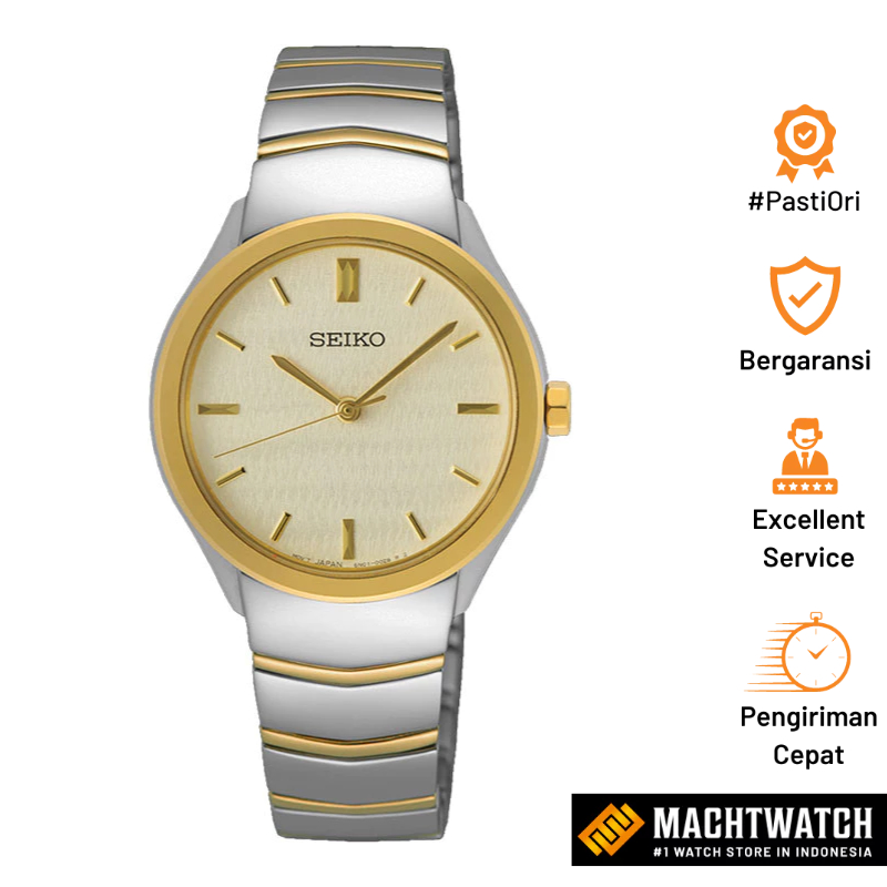 Jam Tangan Wanita Seiko SUR550P1 Discover More Beige Dial Dual Tone Stainless Steel Strap