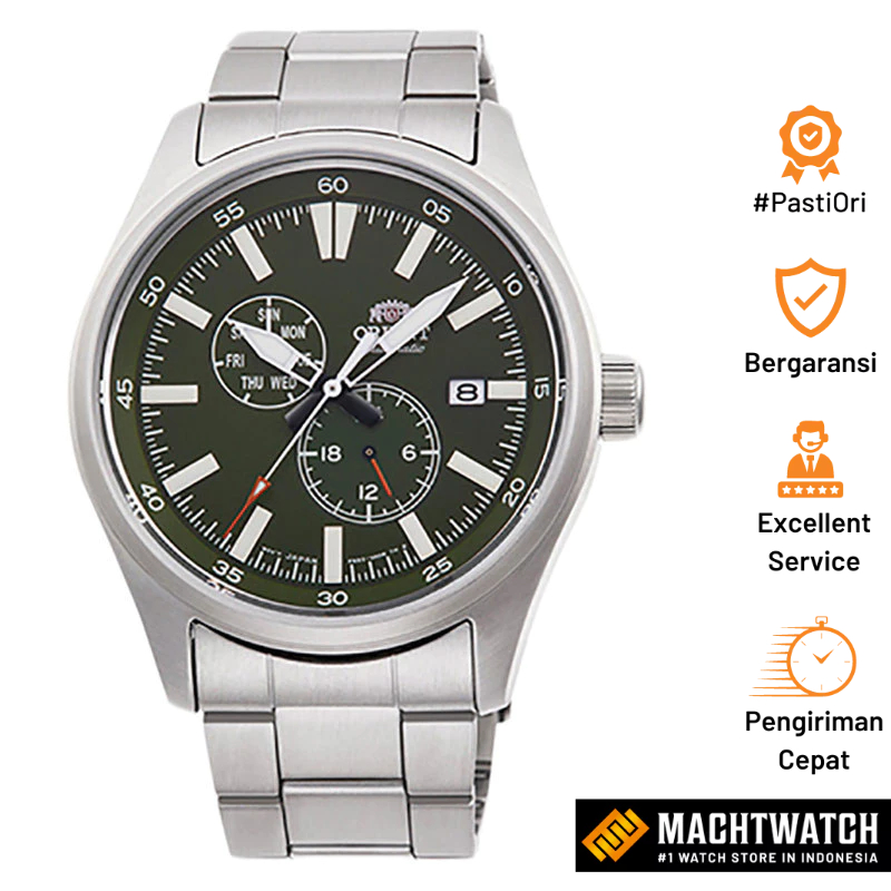 Jam Tangan Pria Orient Defender II RA-AK0402E Automatic Men Green Dial Stainless Steel Strap