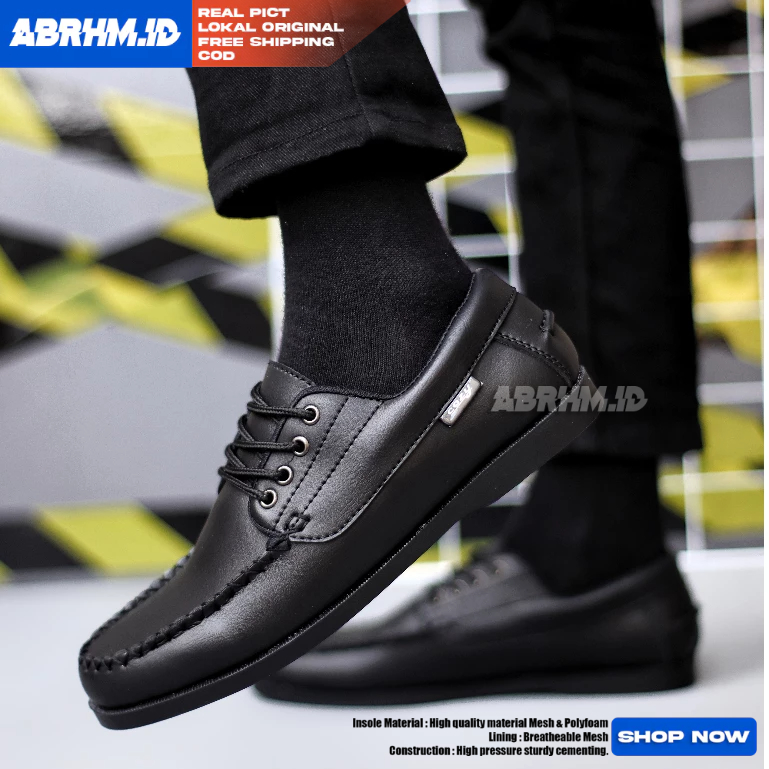 ABRHM Sepatu Formal Loafers Pantofel Hitam Tali Kerja Pria
