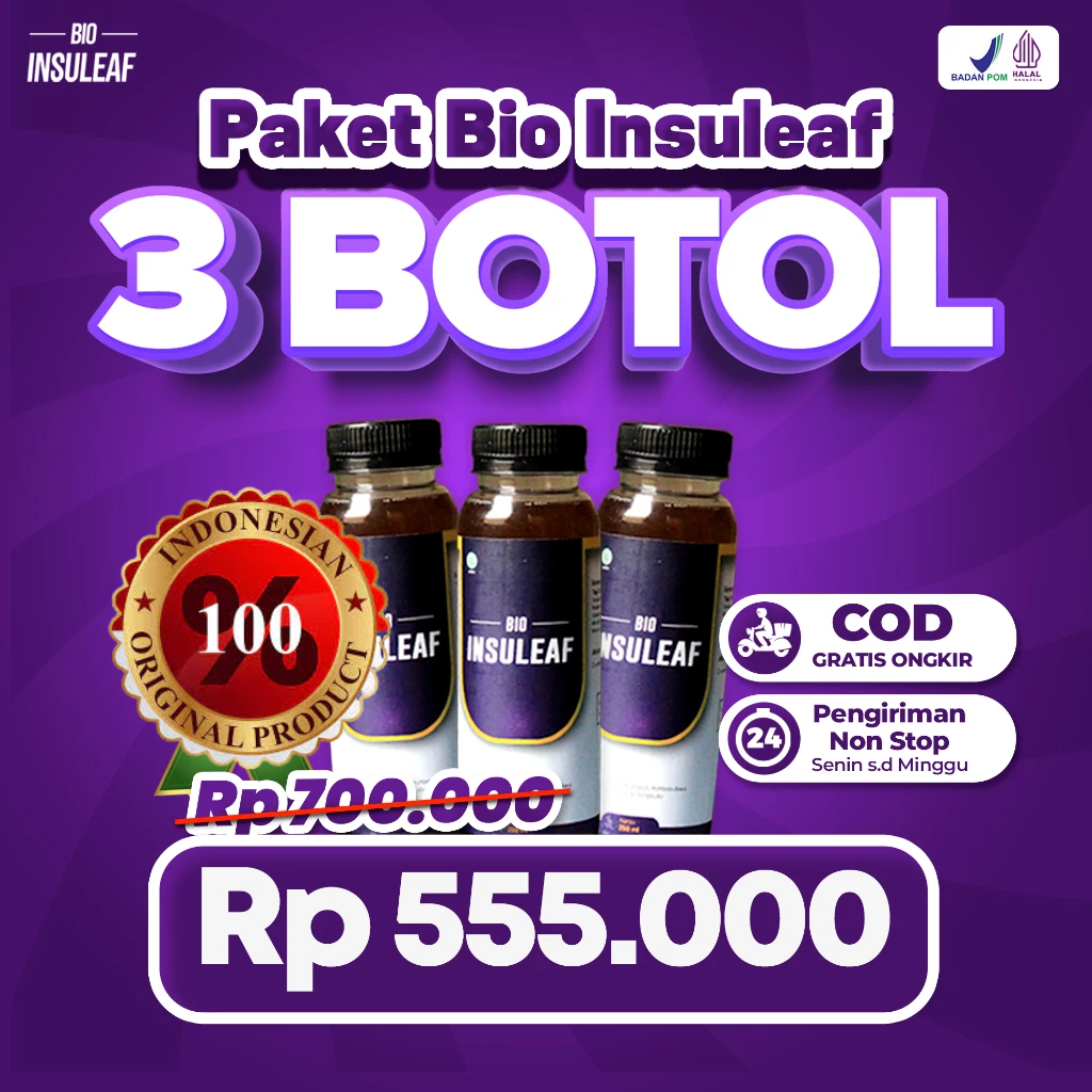 

Bio Insuleaf 3 Botol - Turunkan Gula Darah Tinggi / Kencing Manis / Diabetes Melitus / Kolesterol / Kerusakan Jantung / Gagal Ginjal Original BPOM - Gemah Ripah Herbalstore
