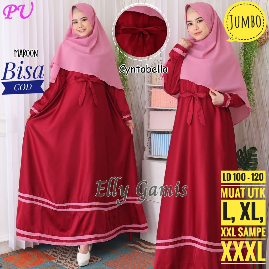 Gamis Jumbo Syar'i XL-XXXL LD 120 Cyntabella Maxmara Big size Polos Premium