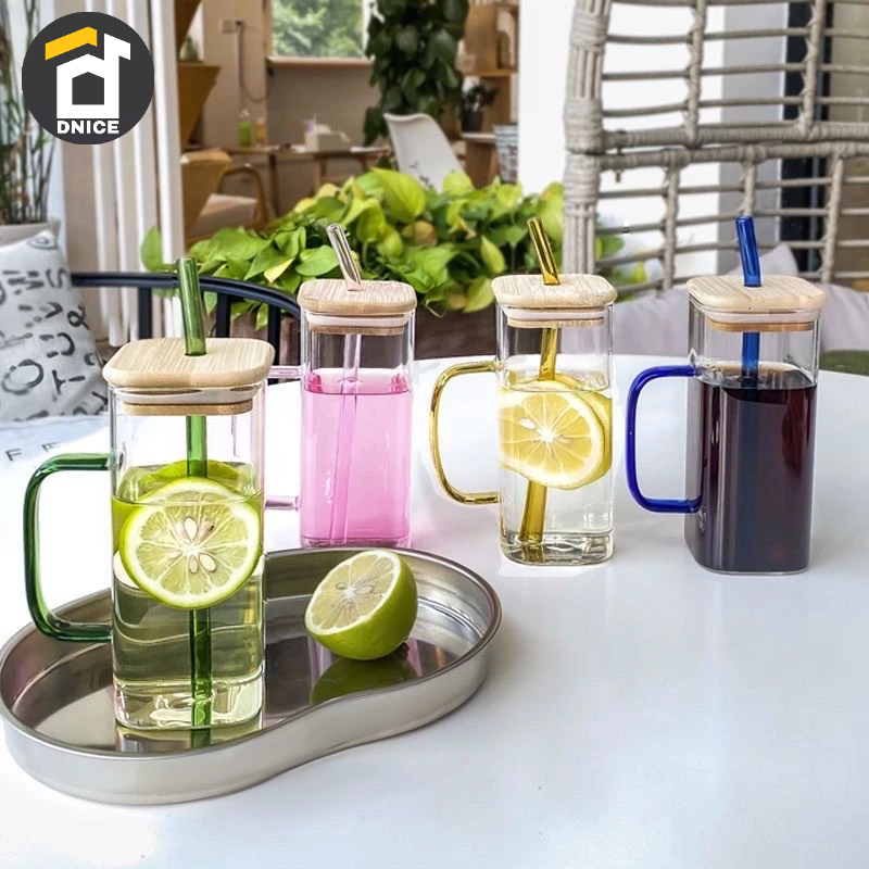 Tutup Bambu Dan Sedotan Gelas Tumbler Aesthetic Gelas Minum Kaca Gelas susu / gelas jus / gelas air 