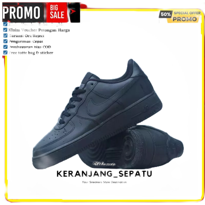 NIKE AIR FORCE 1 FULLBLACK ORIGINAL 100% - SEPATU KASUAL PRIA - SEPATU PRIA - SEPATU NIKE ORIGINAL 1