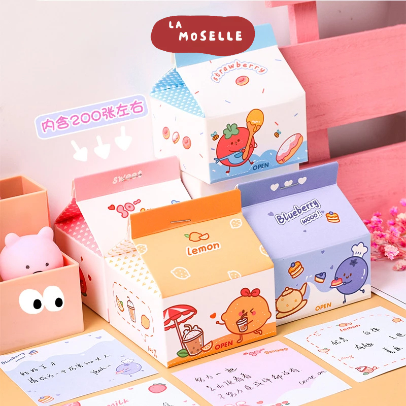 

La Moselle -[SK21] Notepad Kertas Memo Portable unik sticky Notes Milk box fruit Kemasan susu