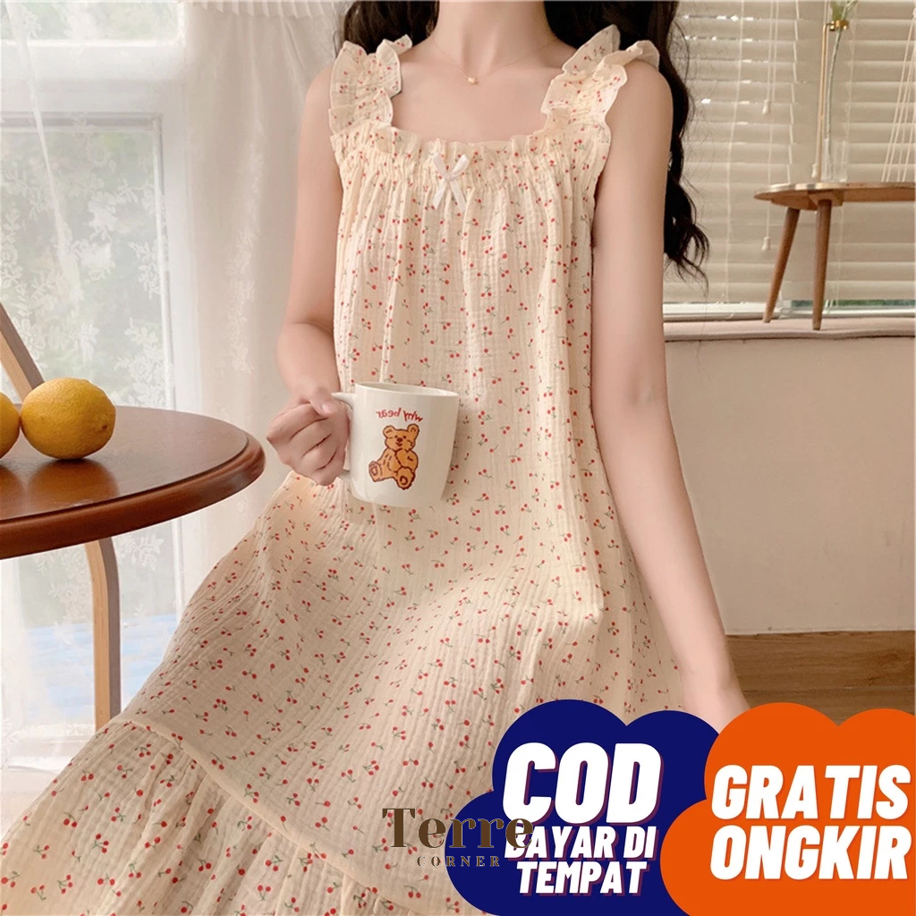 DASTER AESTHETIC BAJU TIDUR WANITA PIYAMA WANITA BAJU TIDUR WANITA MURAH CHEL PAJAMAS DRESS CREAM PA