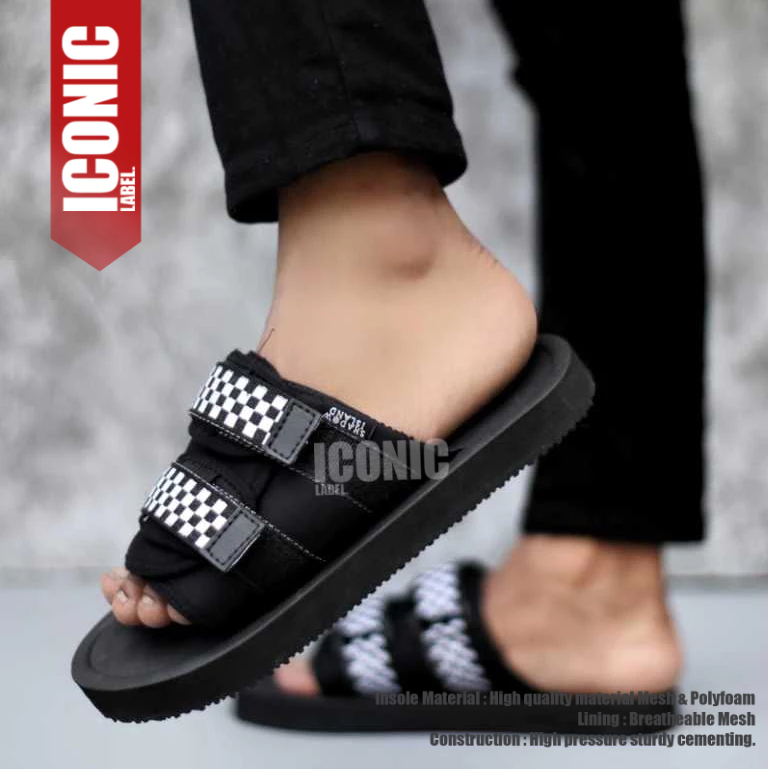 Sandal Selop Pria Slide Casual Hitam Sandal Slop Ringan Distro Pria