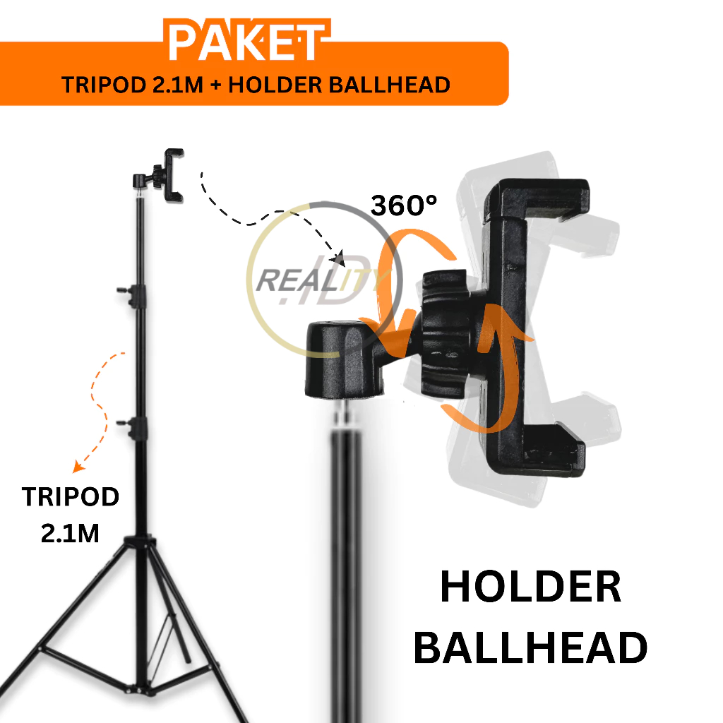 TRIPOD 2 METER HOLDER BALLHEAD HP HORIZONTAL VERTIKAL 360 MULTIFUNGSI