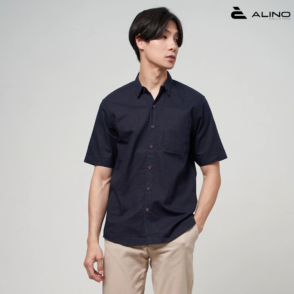 Anoali Kemeja Pria Basic Lengan Pendek Navy 018