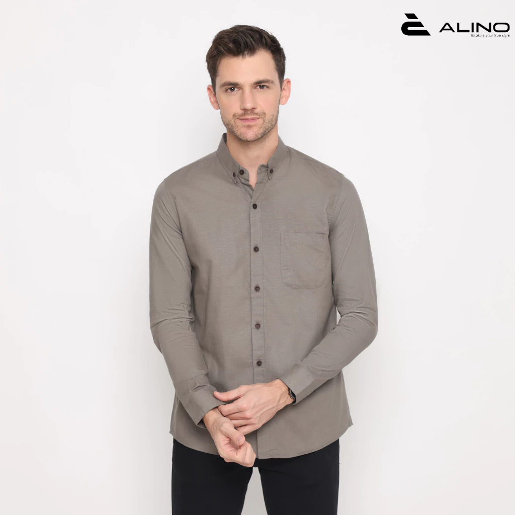 Anoali Kemeja Pria Basic Lengan Panjang Greybrown 005
