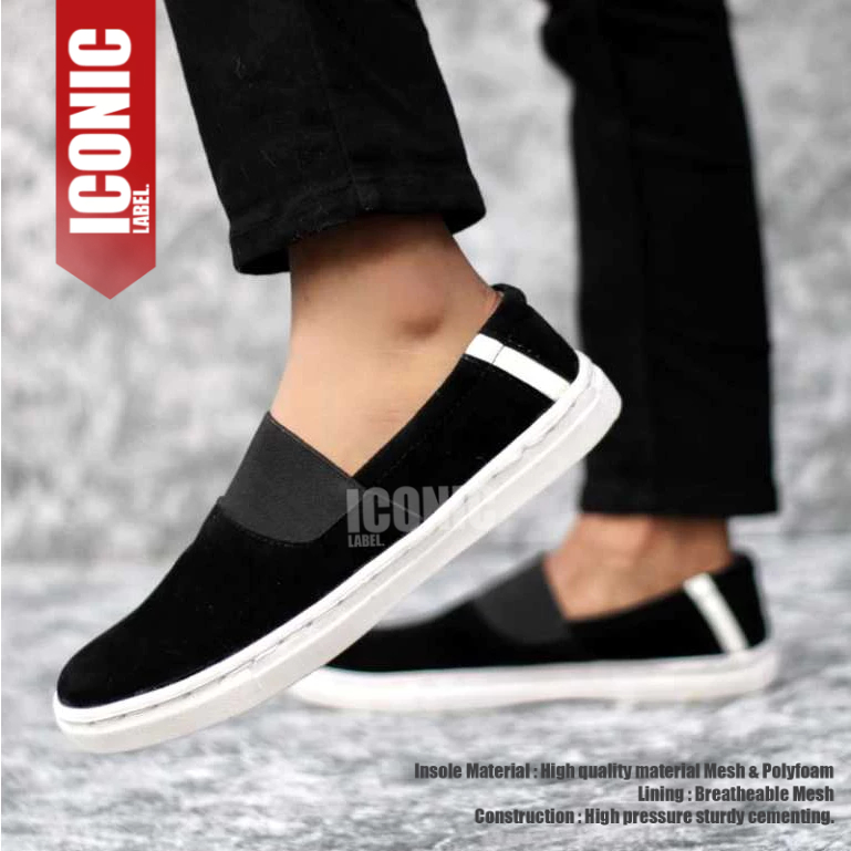 Sepatu Slip-On Casual Hitam Pria