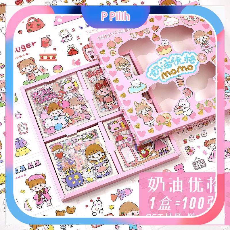

100 Lembar Stiker Buku Catatan Sanrio / Tidak Mengulangi Stikers Momo Seri Dekorasi Multi-adegan/ Set Buku Harian DIY
