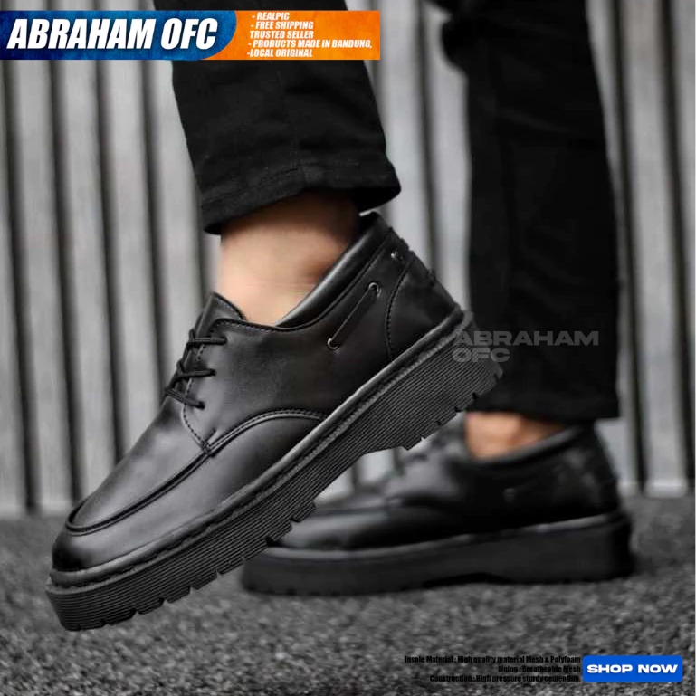 ABRAHAM Sepatu Pantofel Oxford Formal Tali Hitam Pria Hak Tinggi