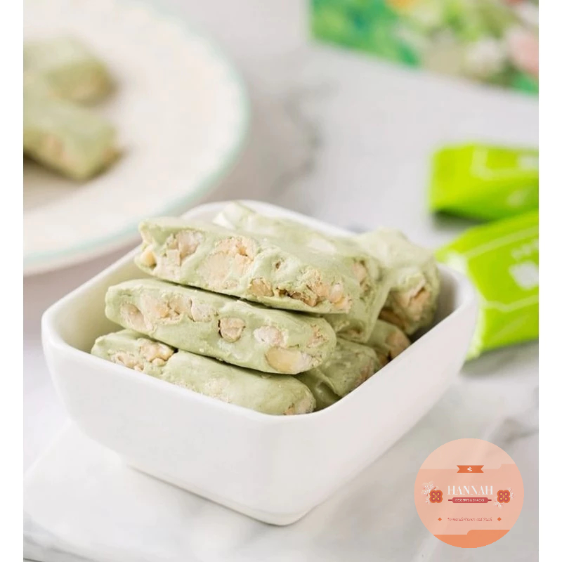 

Matcha Milk Nougat Almond 80 Gram Premium Quality - Permen Milk Nougat Susu Kue Nougat Cemilan Sehat Dijamin HALAL