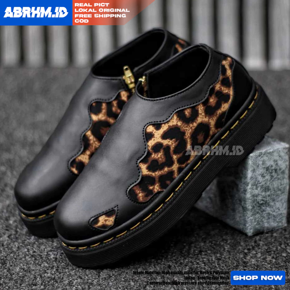 ABRHM Sepatu Loafers Wanita Hak Tinggi Docmart Hitam Resleting