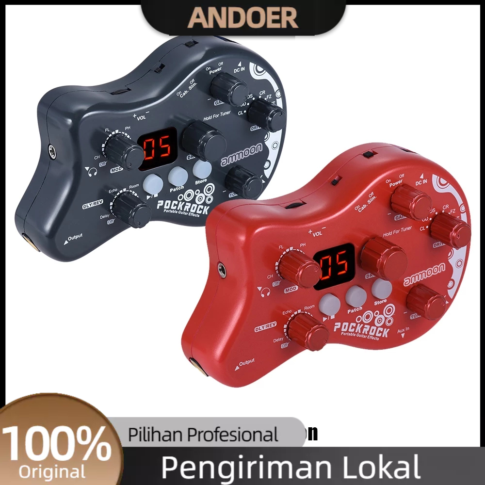 [LOKAL]ammoon PockRock Gitar Portabel Pedal Efek Prosesor Multi Efek 15 Tipe Efek 40 Fungsi Penyetel