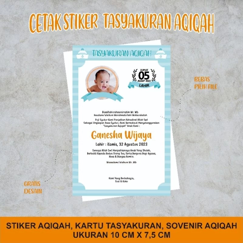 

Kartu Syukuran Aqiqah/Stiker Aqiqah/Kartu Aqiqah