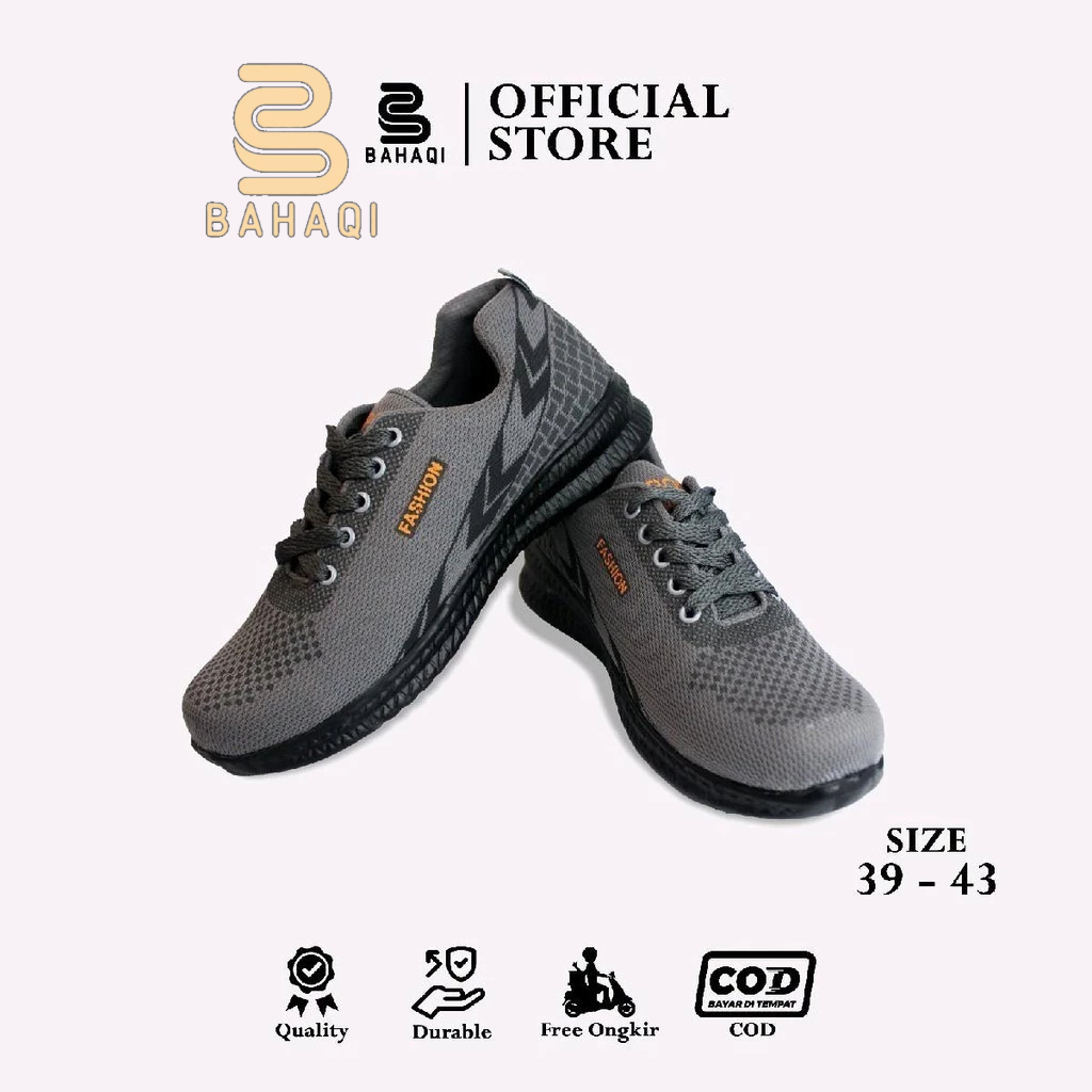BAHAQI - Sepatu Sneakers Pria Ramos Grey Round Toe Canvas Casual Shoes