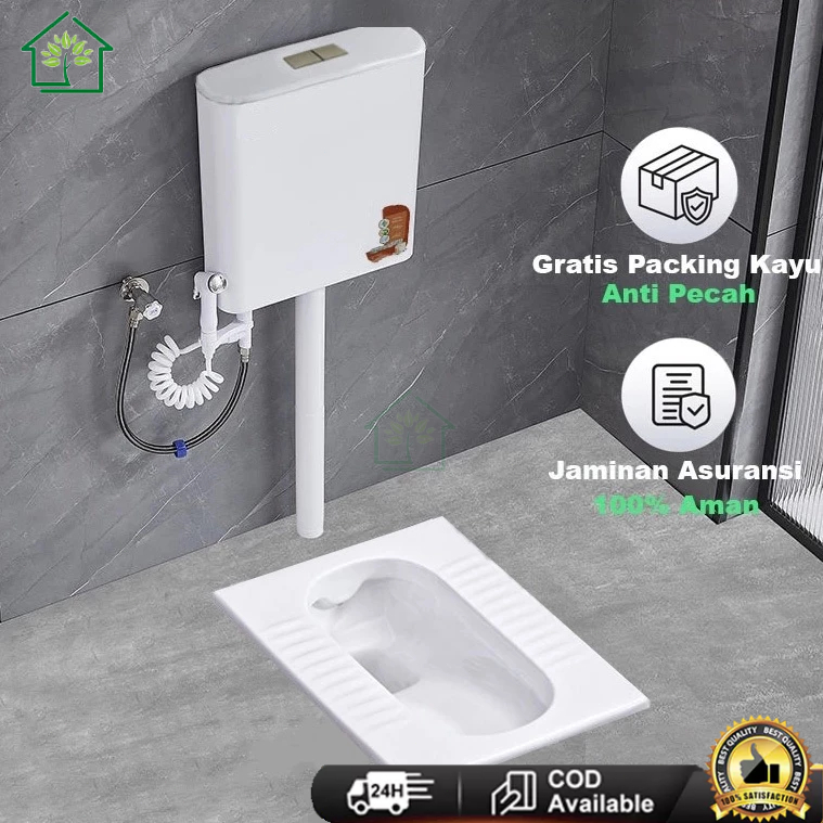 【Harga Minimum】COD Kloset Jongkok 1Set + Water Tanki Air Kursi WC Jongkok Toilet Keramik Putih Mr.Ta