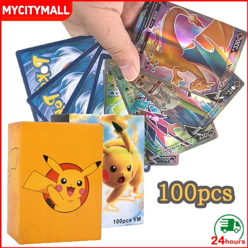 【COD】100PCS Kartu Pokemon TCG Vmax Hologram English Version Trading Card/Card Game Pokemon 100pcs (V