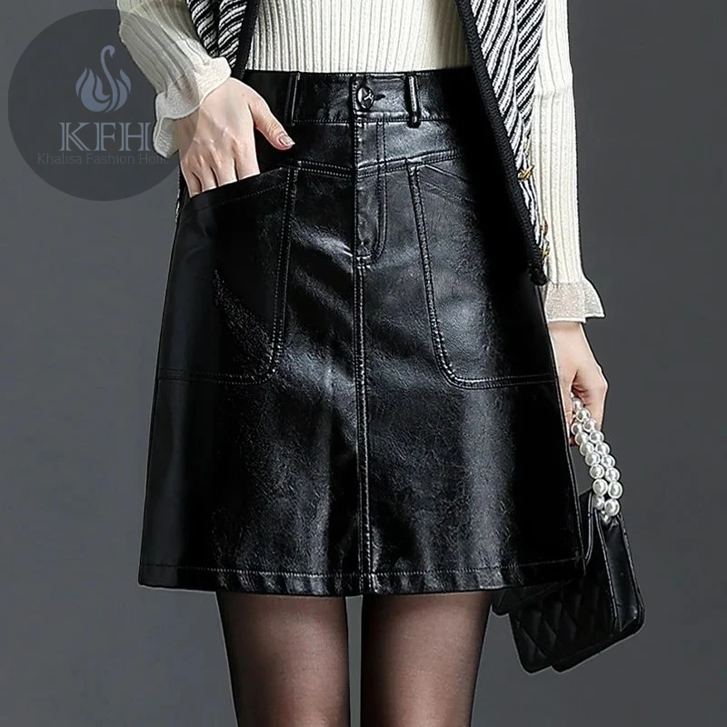 Rok Kulit Mini New PU Leather Sexy Skirt Aline Vintage Simple Elegant Short Bodycon Skirt Boot skirt
