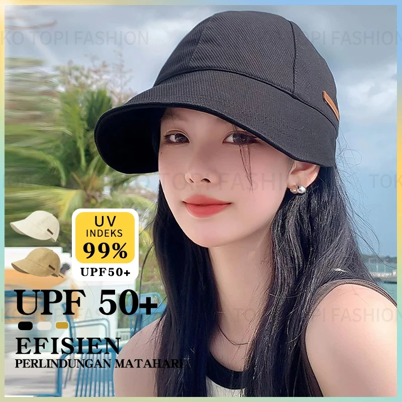 Topi Pantai Wanita topi bucket wanita topi wanita korea style topi olahraga besar topi hitam polos