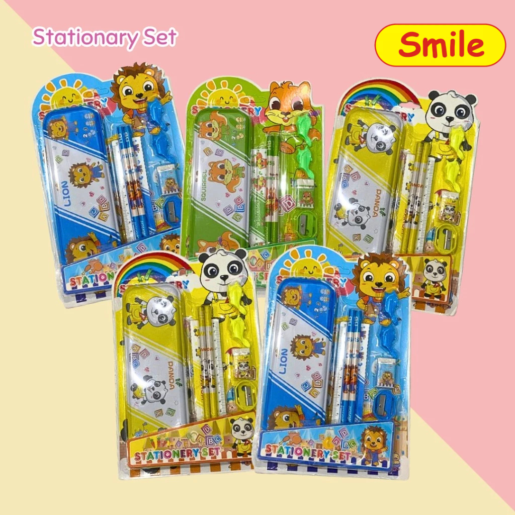 

Tempat Kotak Pensil Tepak Stationary Set Sekolah Alat Tulis Anak 6 in 1 Panda Lion Chip And Dale Mix Import