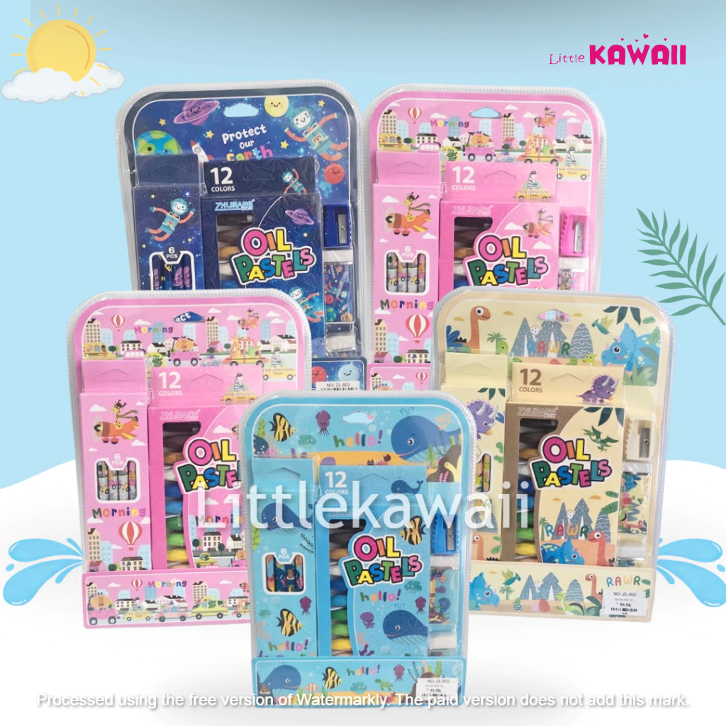 

LK/ Stationary Set Coloring Sekolah Alat Tulis Pensil Warna Krayon Anak 4 in 1 Astronout Dinosaurus Shark Animal Mix Import