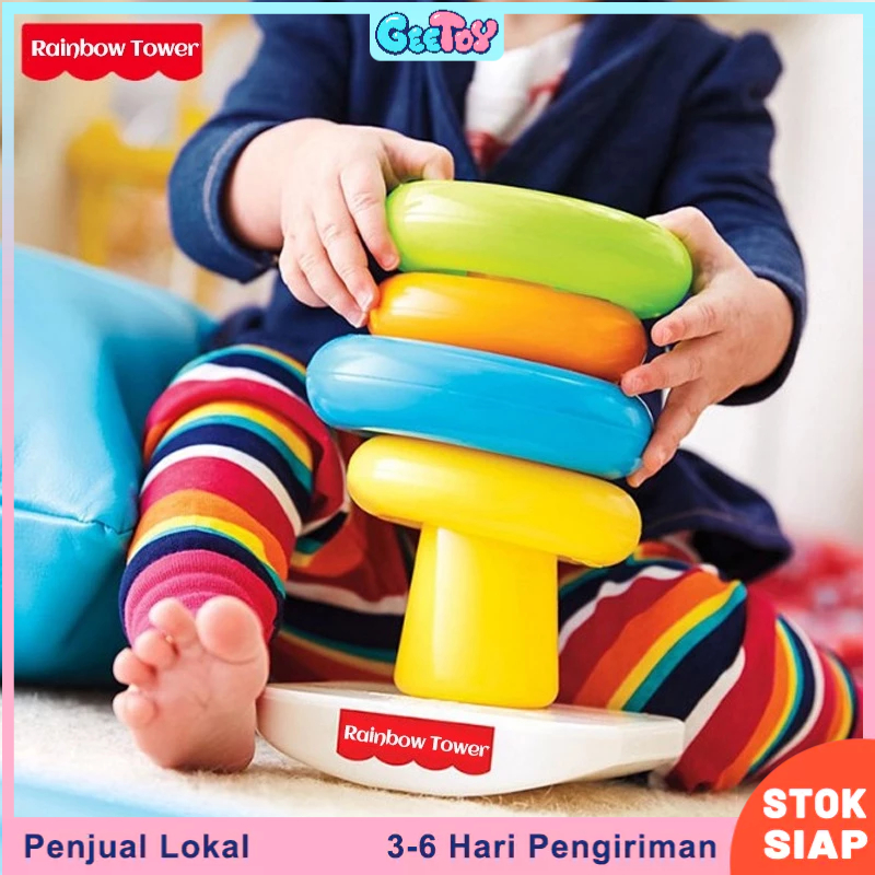 Geetoy Mainan Susun Pendidikan Mainan Menara Pelangi Susun Warna