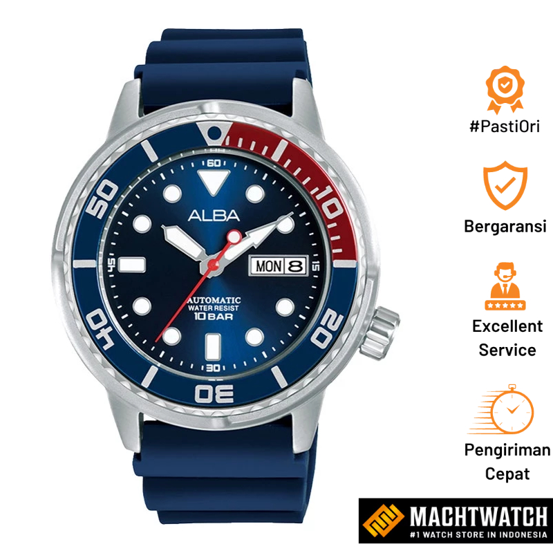 Jam Tangan Pria Alba Mechanical AL4251X1 Automatic Man Blue Dial Blue Army Strap