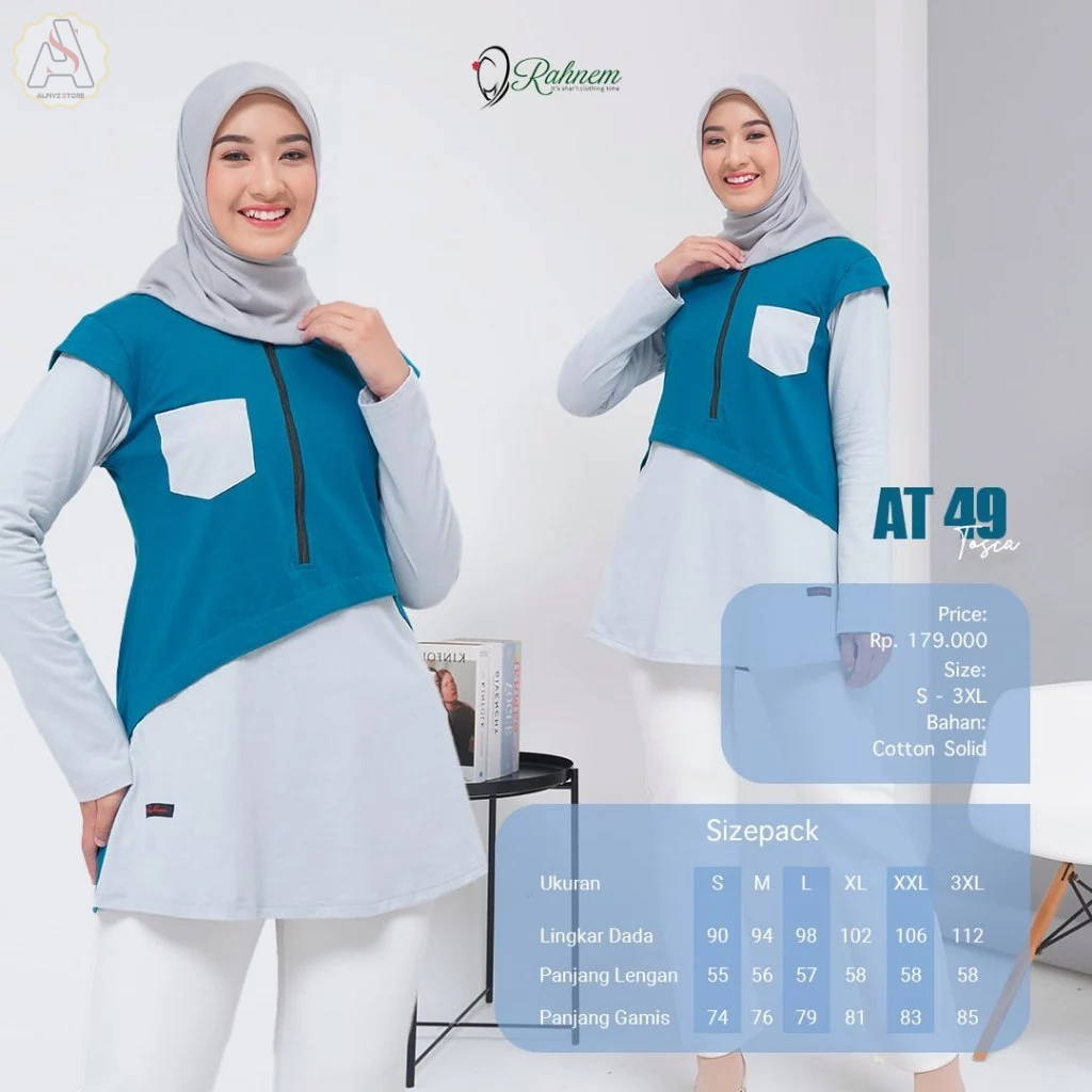 RAHNEM RAUNA | Baju Atasan Tunik Kaos Muslimah Wanita AT-49 by Rauna