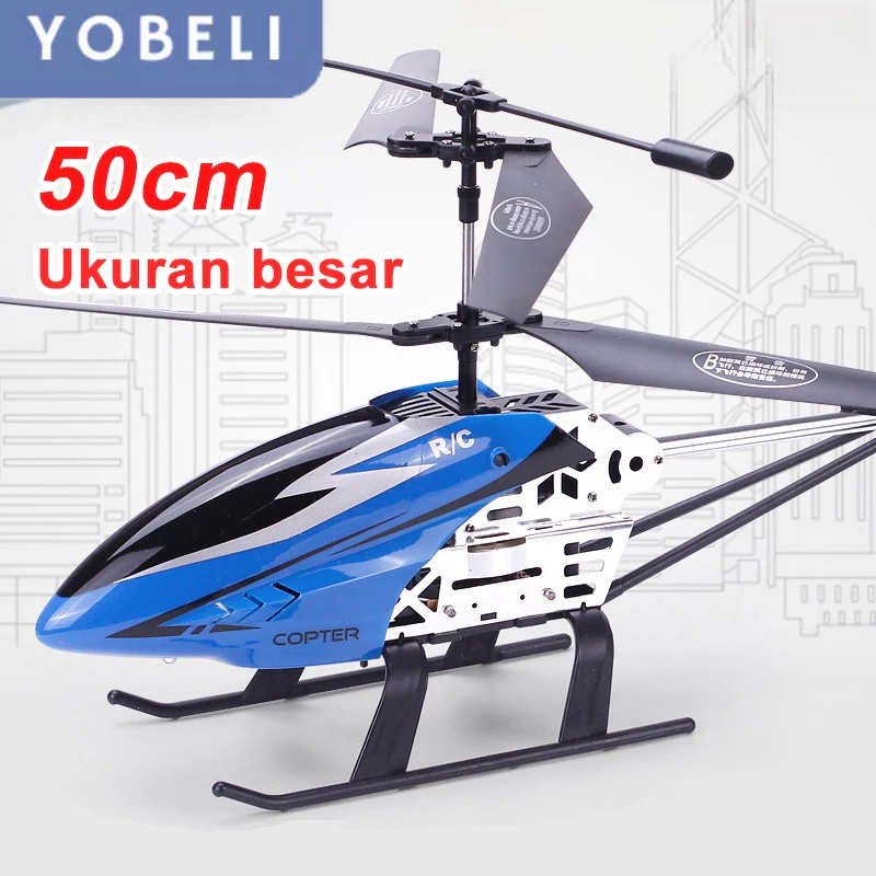 Mainan Helikopter Remote Control Besar 3,5 Channel Bahan Paduan RC Helikopter Giroskop Panjang 50cm