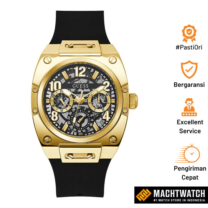 Jam Tangan Pria Guess Prodigy GW0569G2 Men Dual Tone Sunray Dial Black Silicone Strap