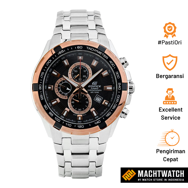 Jam Tangan Pria Casio Edifice EF-539D-1A5VDF Chronograph Black-Gold Dial Stainless Steel Band