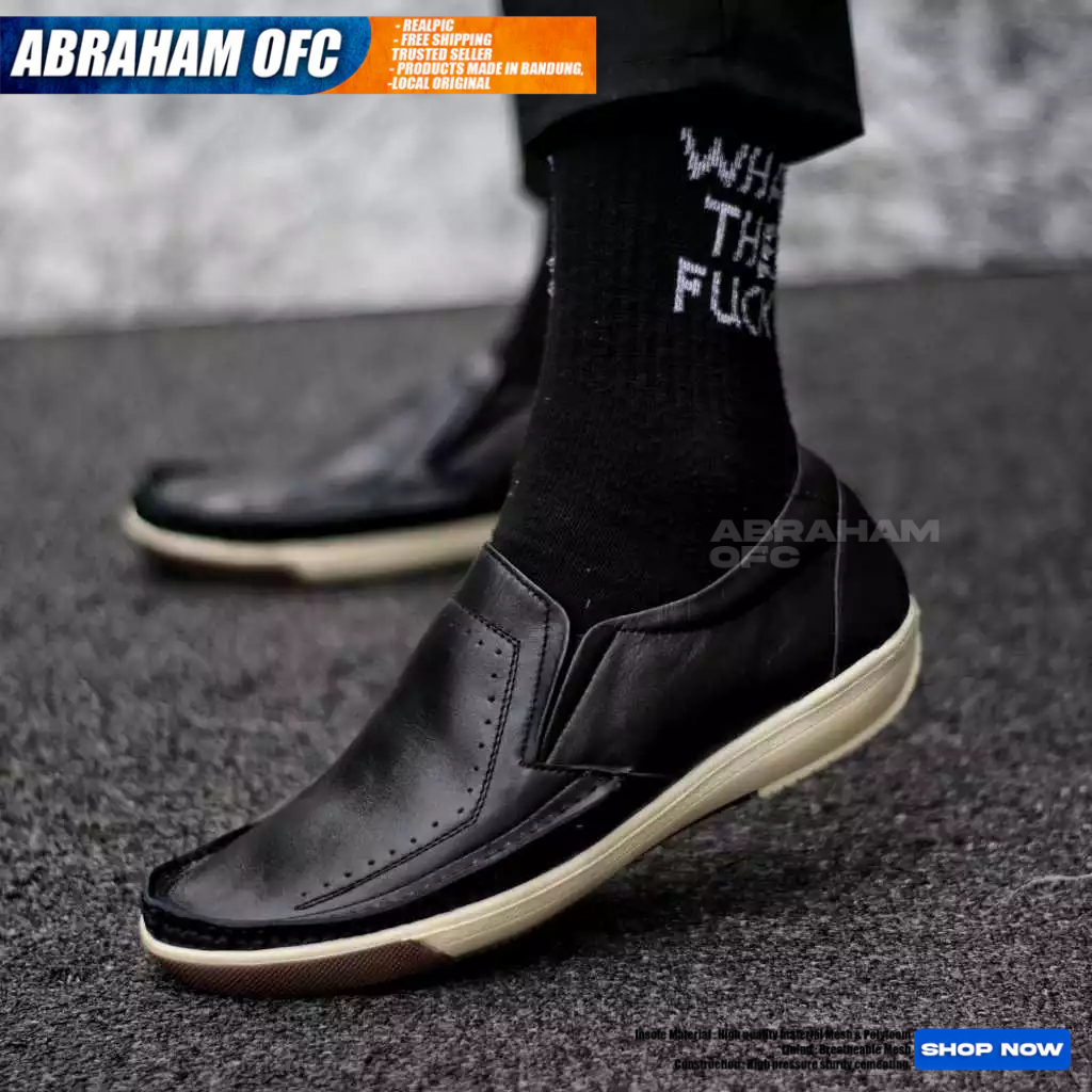 ABRAHAM Sepatu Slip On Hitam Casual Kulit Pria