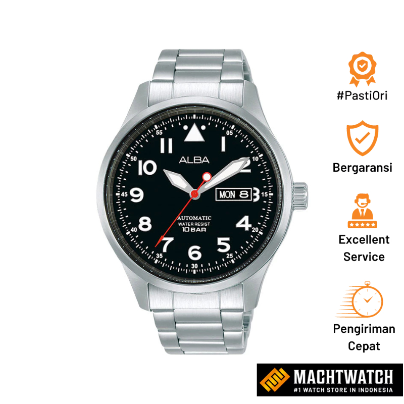 Jam Tangan Pria Alba Mechanical AL4205X1 Automatic Men Black Dial Stainless Steel Strap