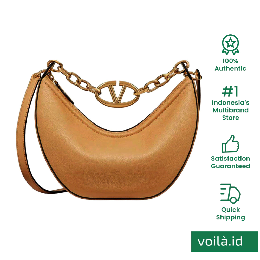 Chain Logo Small Moon Hobo Bags Almond Beige