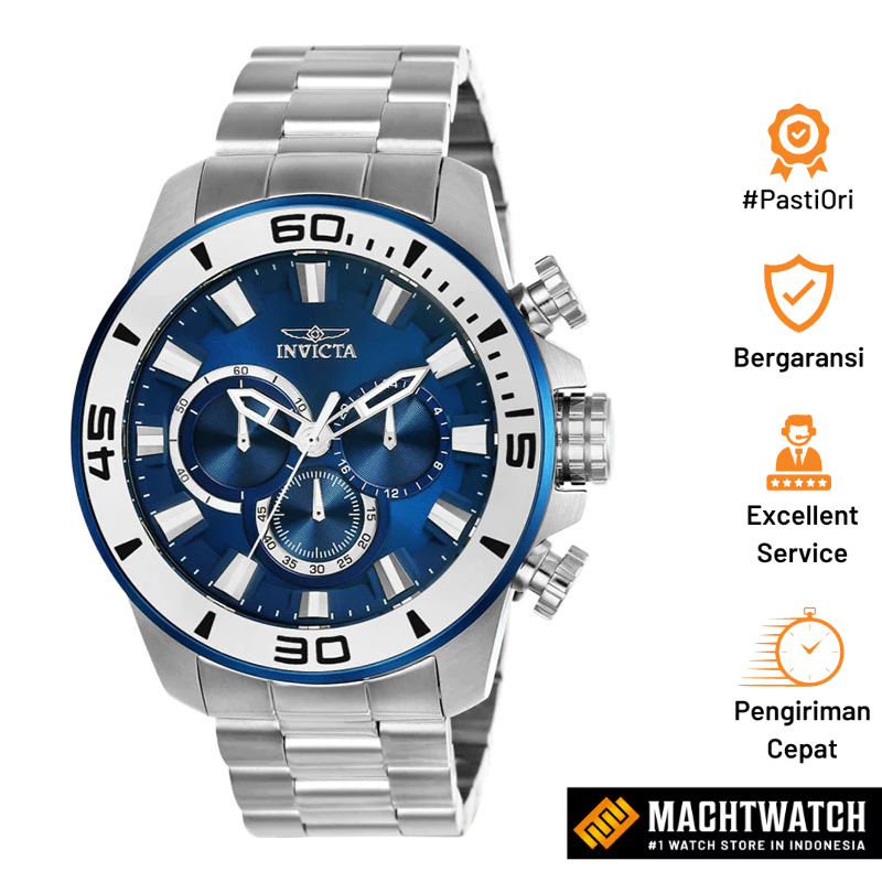 Jam Tangan Pria INVICTA Pro Diver 22586 Chronograph Blue Dial Stainless Steel Strap