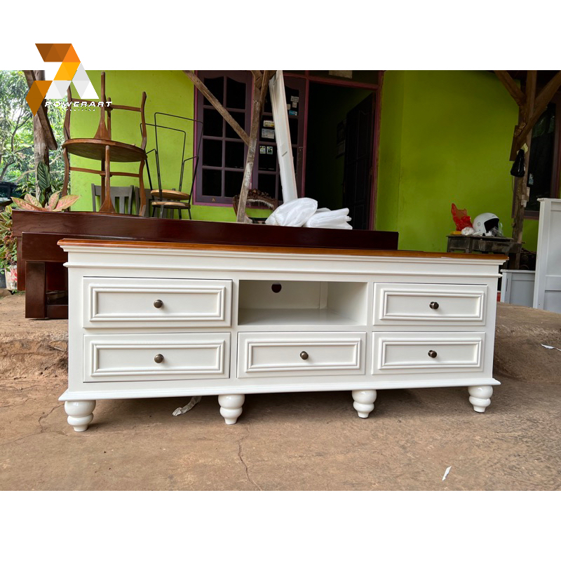 MEJA TV MODERN KLASIK CAT PUTIH BUFFET TV MODERN CABINET TV CAT PUTIH