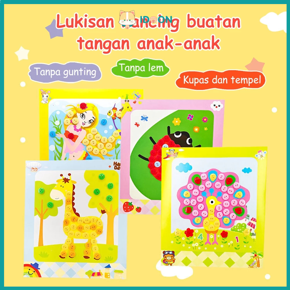 IDOON DIY Menempel Kancing Sticker Kancing Kerajinan Tangan Anak Mainan Edukasi Anak