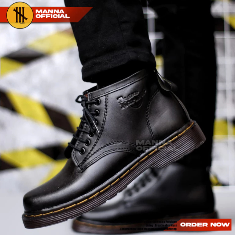 Sepatu Boots hitam Kulit Asli Docmart Pria