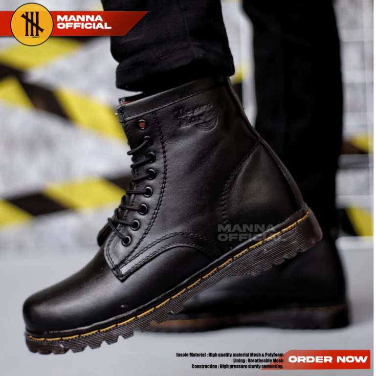 Sepatu Docmart Boots Hitam Kulit Asli Pria