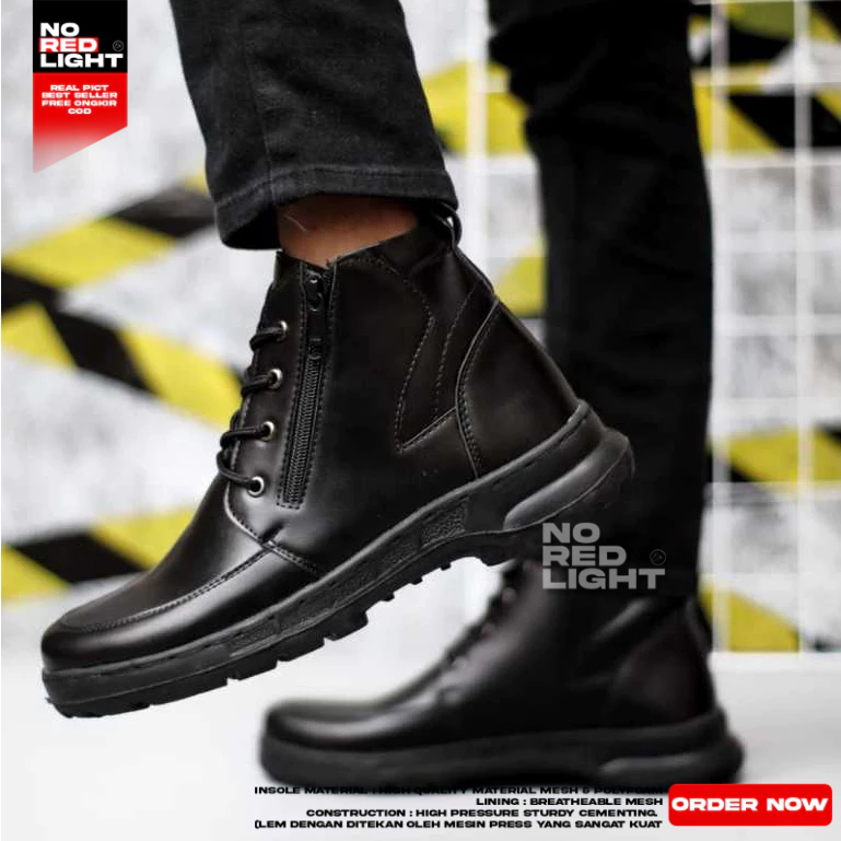 Sepatu Formal Boots Docmart Hitam Pantofel Kerja Pria Zipper