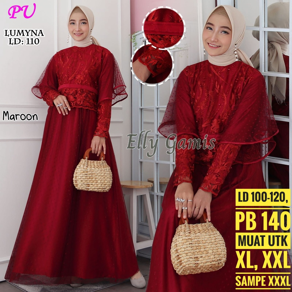 Gamis Brukat Jumbo Safira LD 100-120 Baju Pesta Brukat Big size XXXL Maxmara TANPA Kerudung