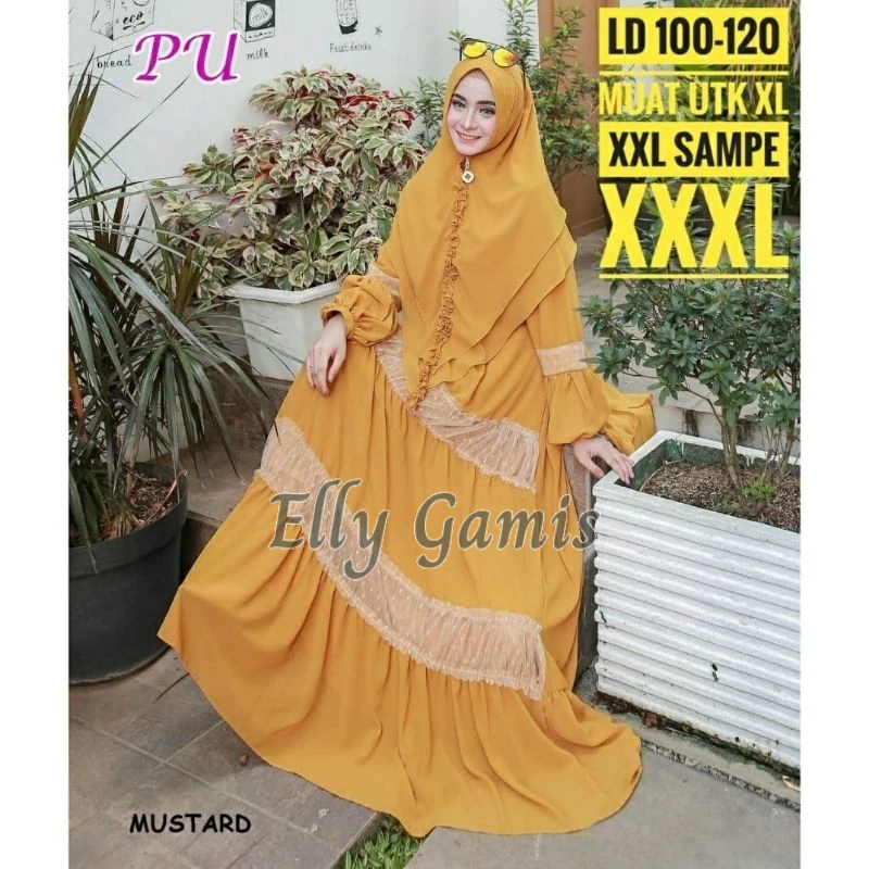 Gamis Brukat Jumbo Bellary LD 100-120 Baju Pesta Ceruty Bordir Big size XXXL Plus Kerudung Premium