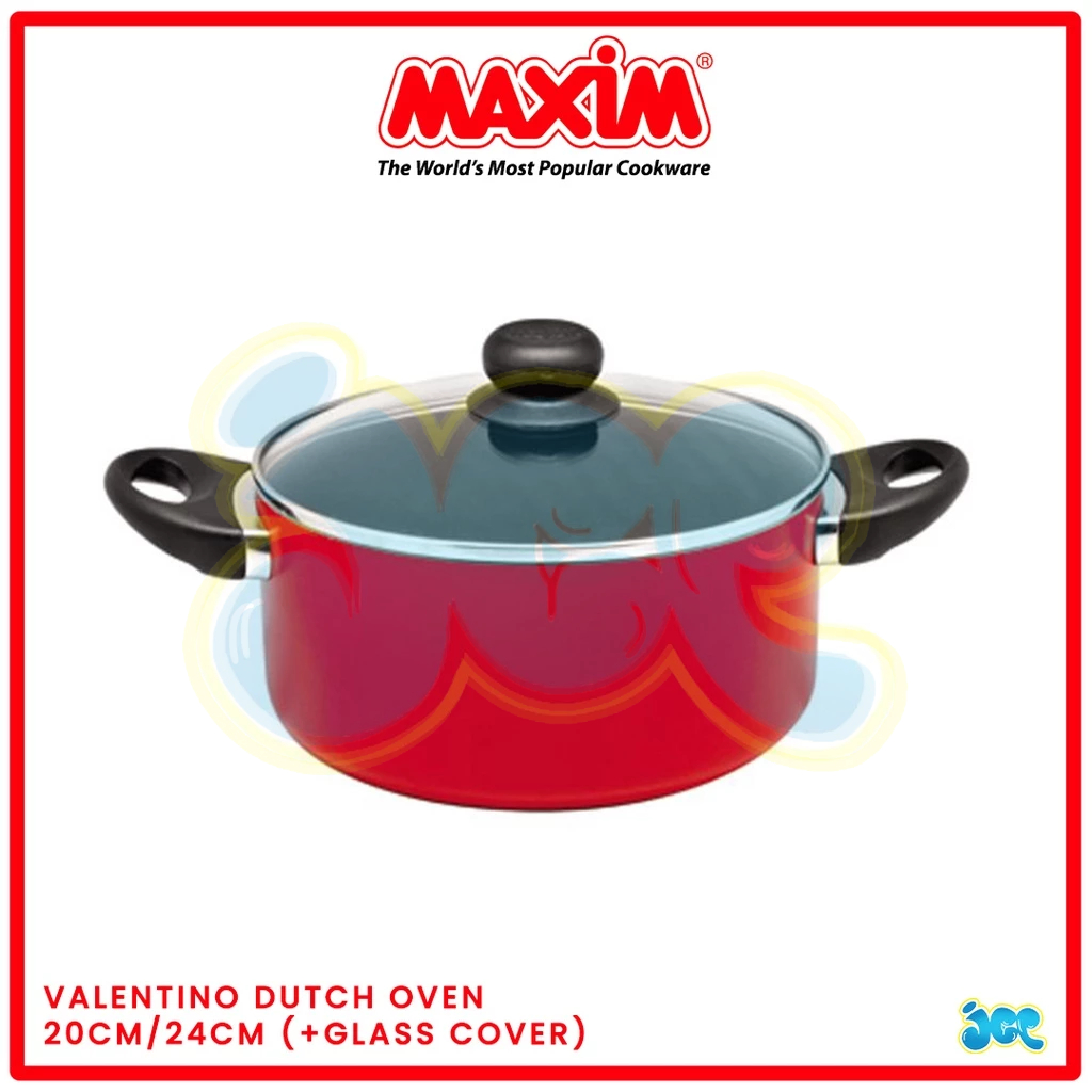 Maxim Valentino Dutch Oven 20cm/24cm (+ Tutup Kaca) // Panci Steamer Teflon Anti Lengket Non-Stick S