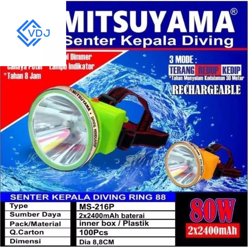 SENTER DAVING SENTER KEPALA SELAM MITSUYAMA MS-216P 80W cahaya Putih - SENTER MITSUYAMA MS 216 P