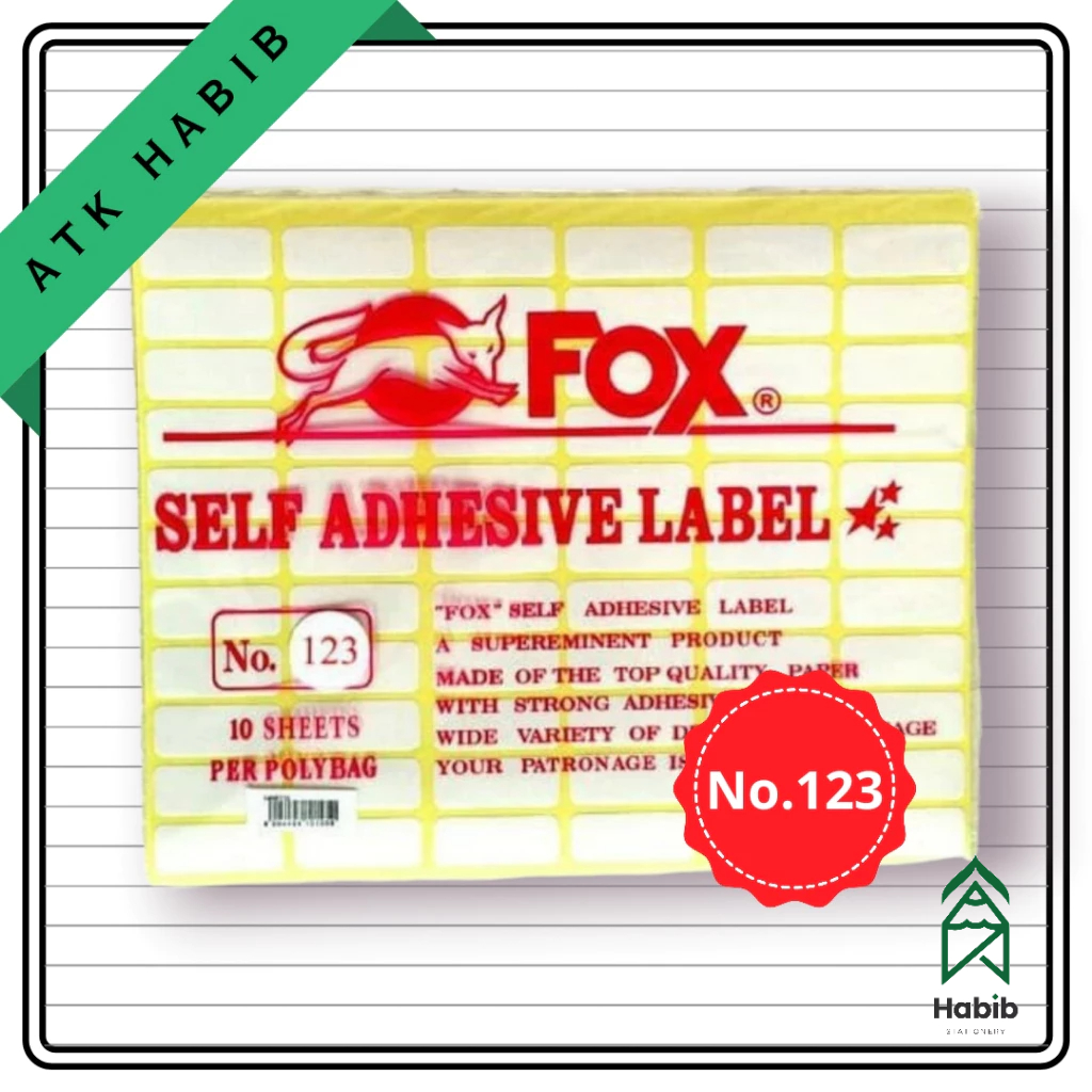 

Kertas / Label Stiker Fox No. 123 uk. 12 x 30 mm